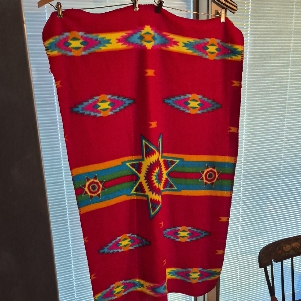 St. Labre Indian School Vibrant Red Geometric Pattern Blanket
